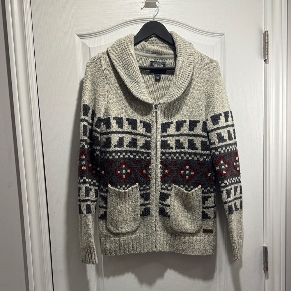 Roots  Shawl patterned zip up  Wool blend Cardigan